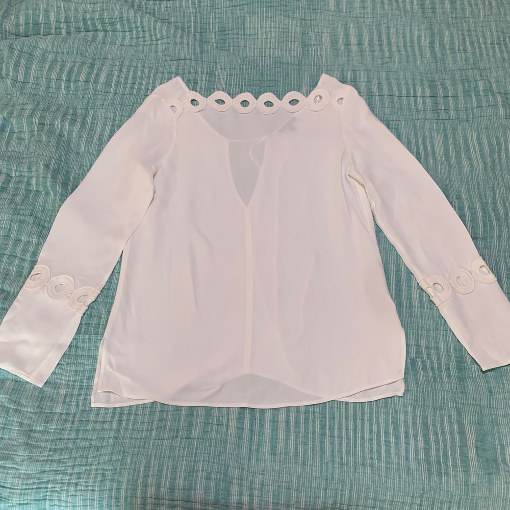 Massimo Dutti Long Sleeve Blouse White Eyelet Detail Size 6
